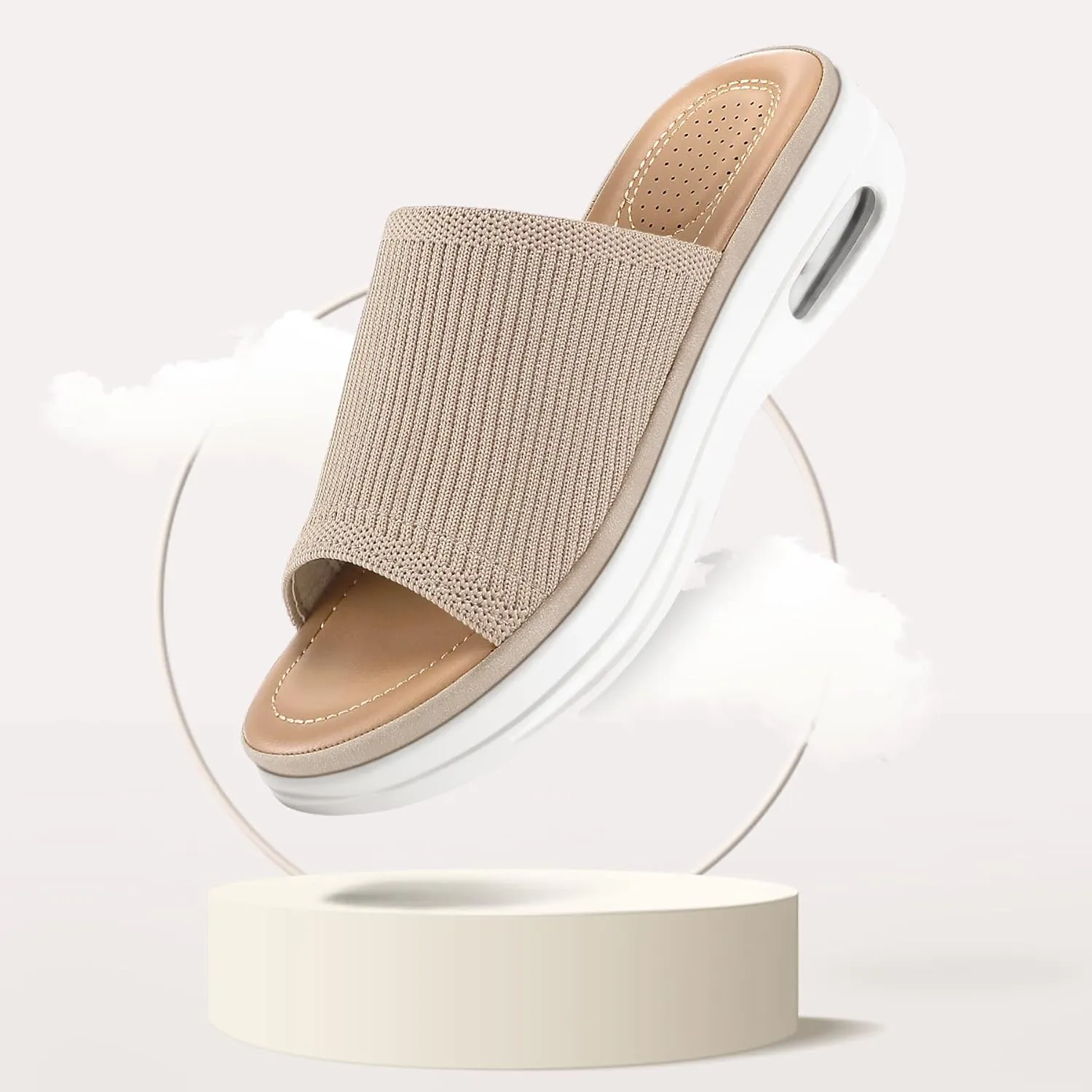 mysoft Women's Comfortable Slide Sandals Air Cushion Knit Slip On Wedge Lightweight Walking Sandals Platform Summer Shoes