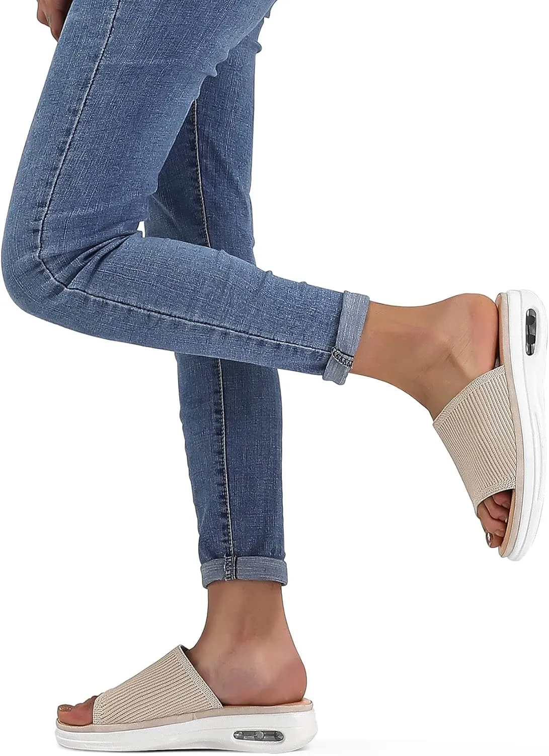 mysoft Women's Comfortable Slide Sandals Air Cushion Knit Slip On Wedge Lightweight Walking Sandals Platform Summer Shoes