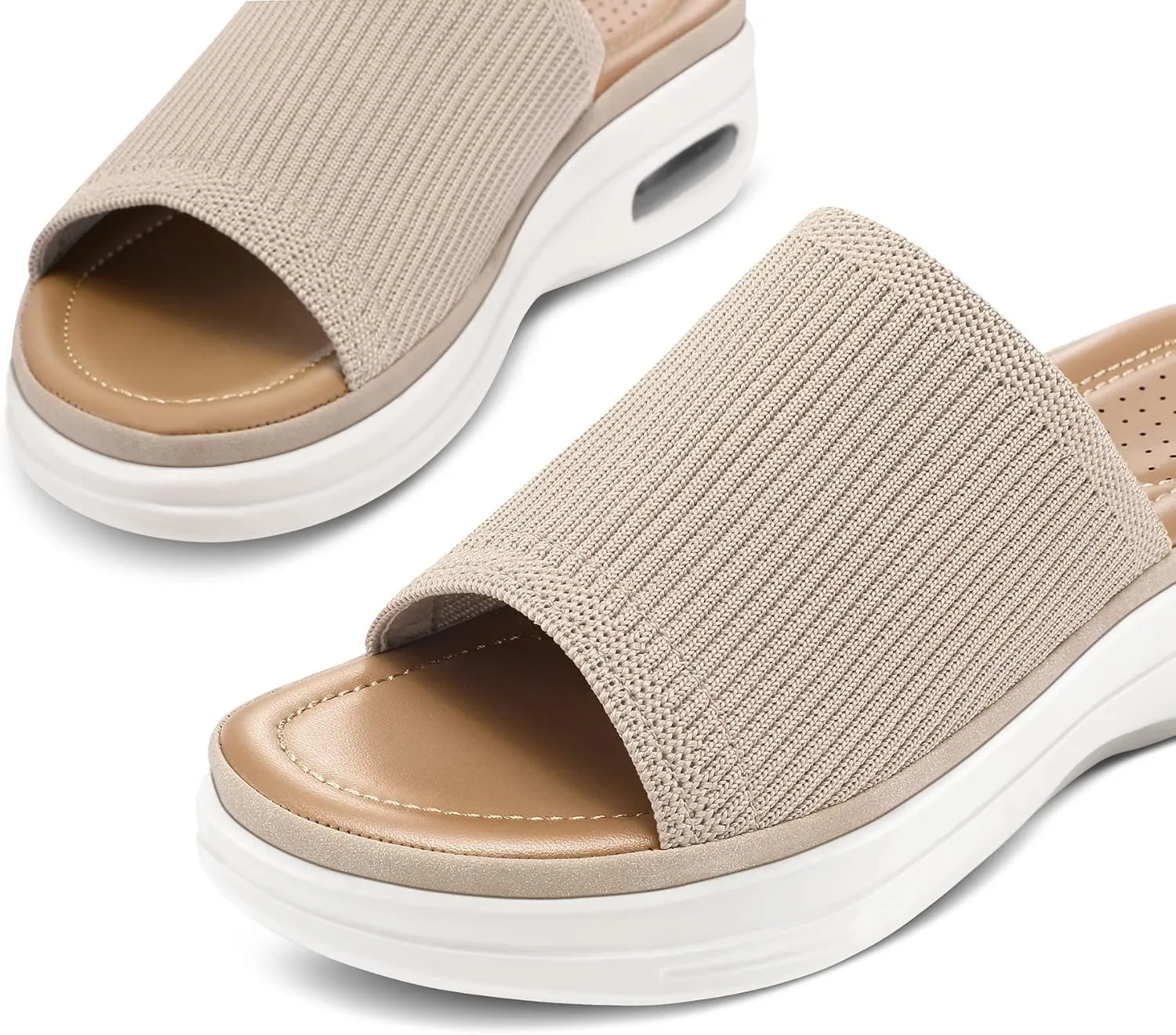 mysoft Women's Comfortable Slide Sandals Air Cushion Knit Slip On Wedge Lightweight Walking Sandals Platform Summer Shoes