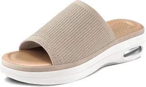 mysoft Women's Comfortable Slide Sandals Air Cushion Knit Slip On Wedge Lightweight Walking Sandals Platform Summer Shoes