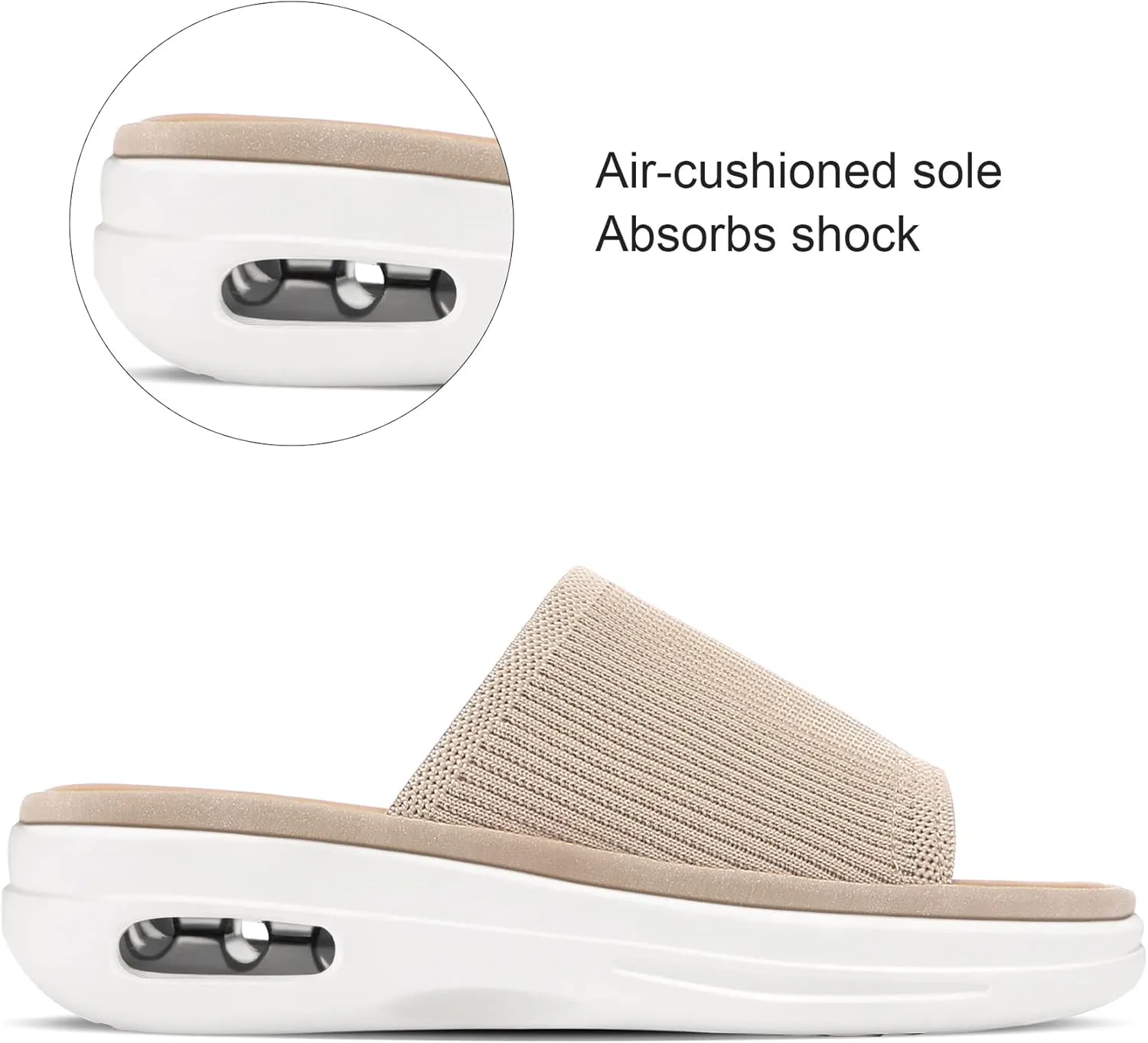 mysoft Women's Comfortable Slide Sandals Air Cushion Knit Slip On Wedge Lightweight Walking Sandals Platform Summer Shoes
