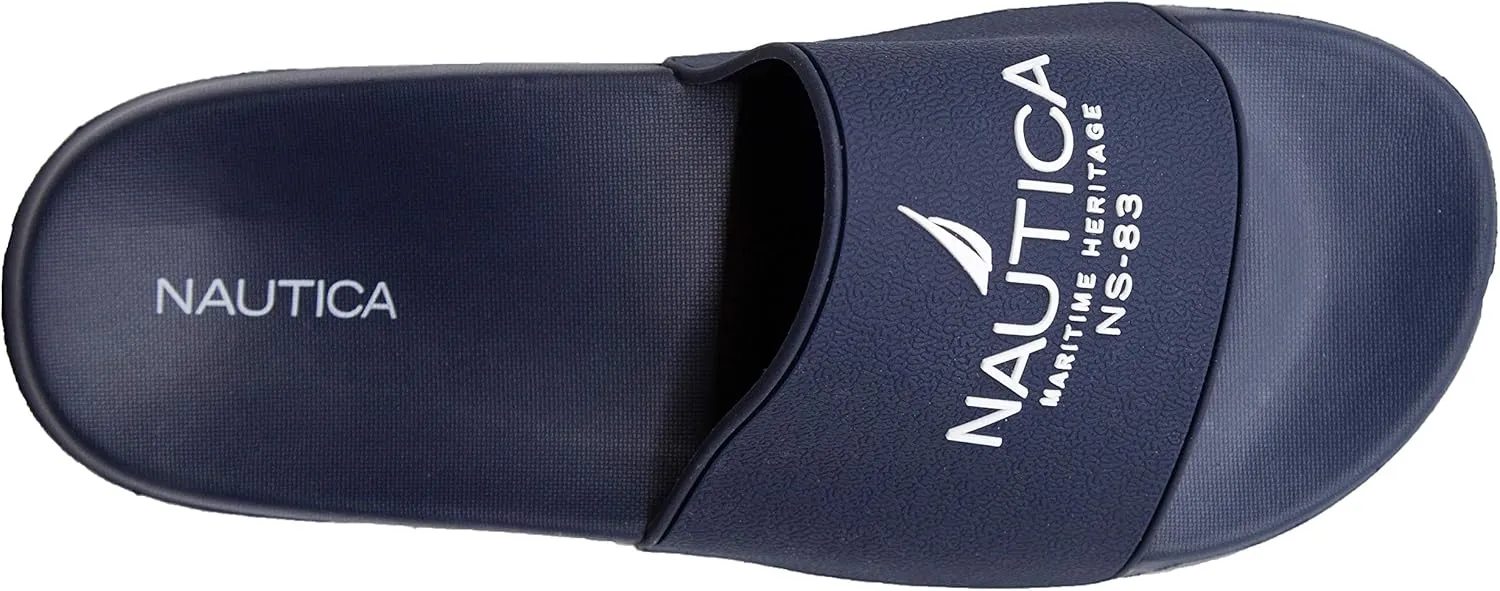 Nautica Men's Open Toe Slide Sandals - Comfortable Indoor & Outdoor Shower Slippers