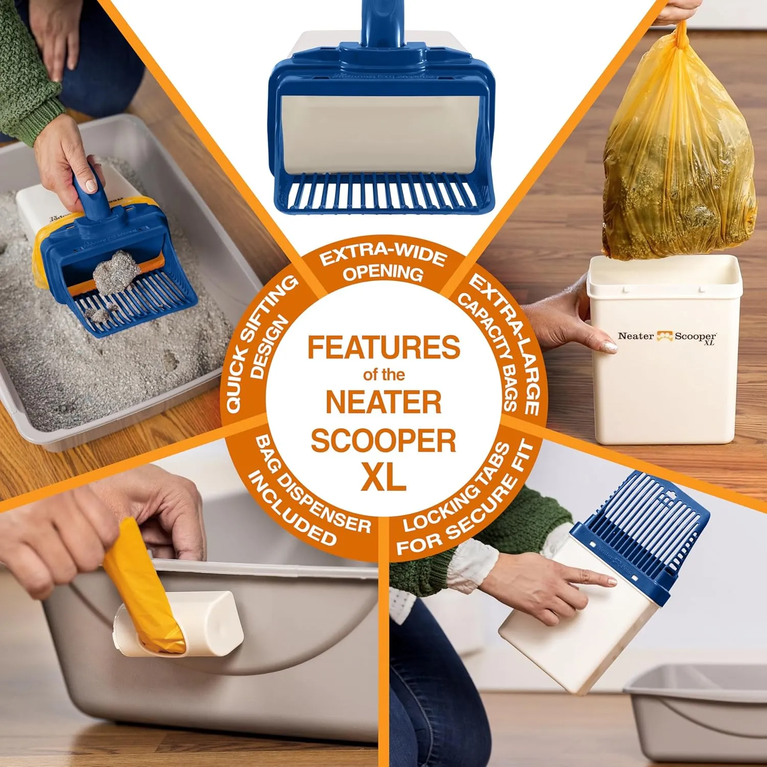 Neater Pets Neater Scooper XL Cat Litter Scoop, 195 Refill Bags – Extra-Large Capacity Mess-Free Cat Litter Scooper with Bag for Large & Multiple Cats, Spill-Proof Litter Box Scooper with Scoop Holder