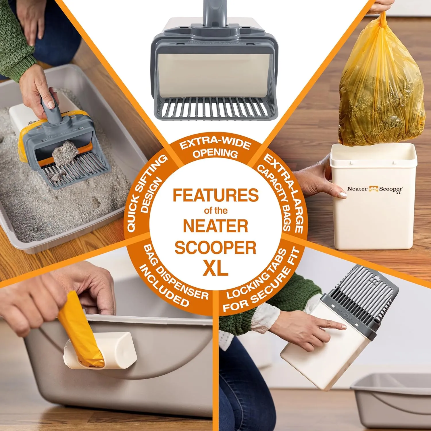 Neater Pets Neater Scooper XL Cat Litter Scoop, 195 Refill Bags – Extra-Large Capacity Mess-Free Cat Litter Scooper with Bag for Large & Multiple Cats, Spill-Proof Litter Box Scooper with Scoop Holder