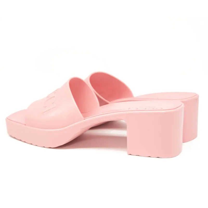 NEW Gucci Rubber Logo Platform Slide Sandal Pink EU 38