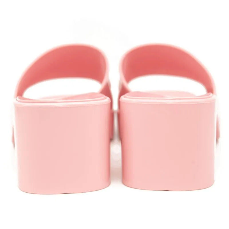 NEW Gucci Rubber Logo Platform Slide Sandal Pink EU 38