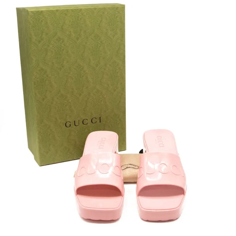 NEW Gucci Rubber Logo Platform Slide Sandal Pink EU 38