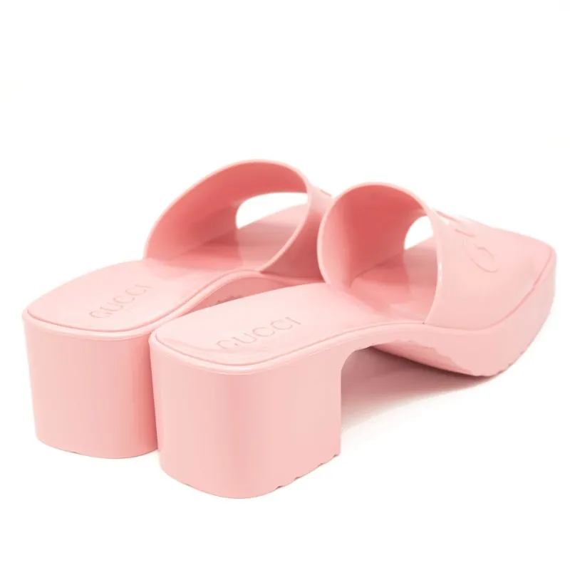 NEW Gucci Rubber Logo Platform Slide Sandal Pink EU 38