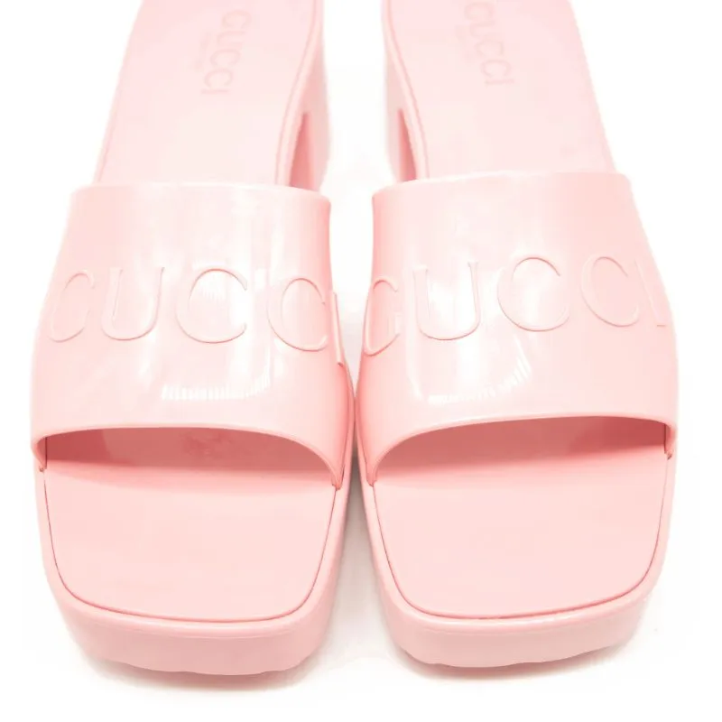 NEW Gucci Rubber Logo Platform Slide Sandal Pink EU 38