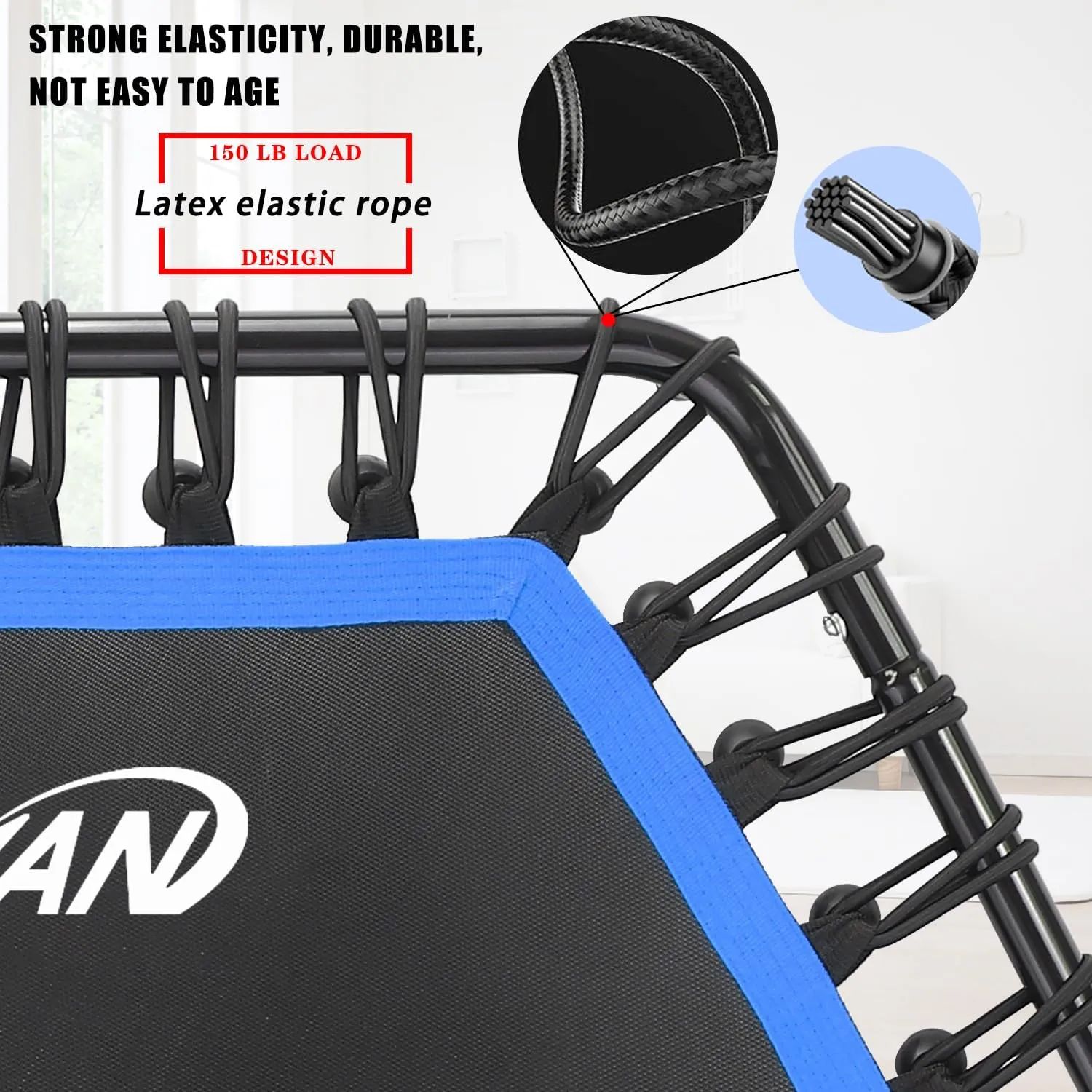 Newan 48'' Fitness Trampoline with Adjustable Handle Bar, Silent Trampoline Bungee Rebounder Jumping Cardio Trainer Workout for Adults - Max Limit 330 lbs