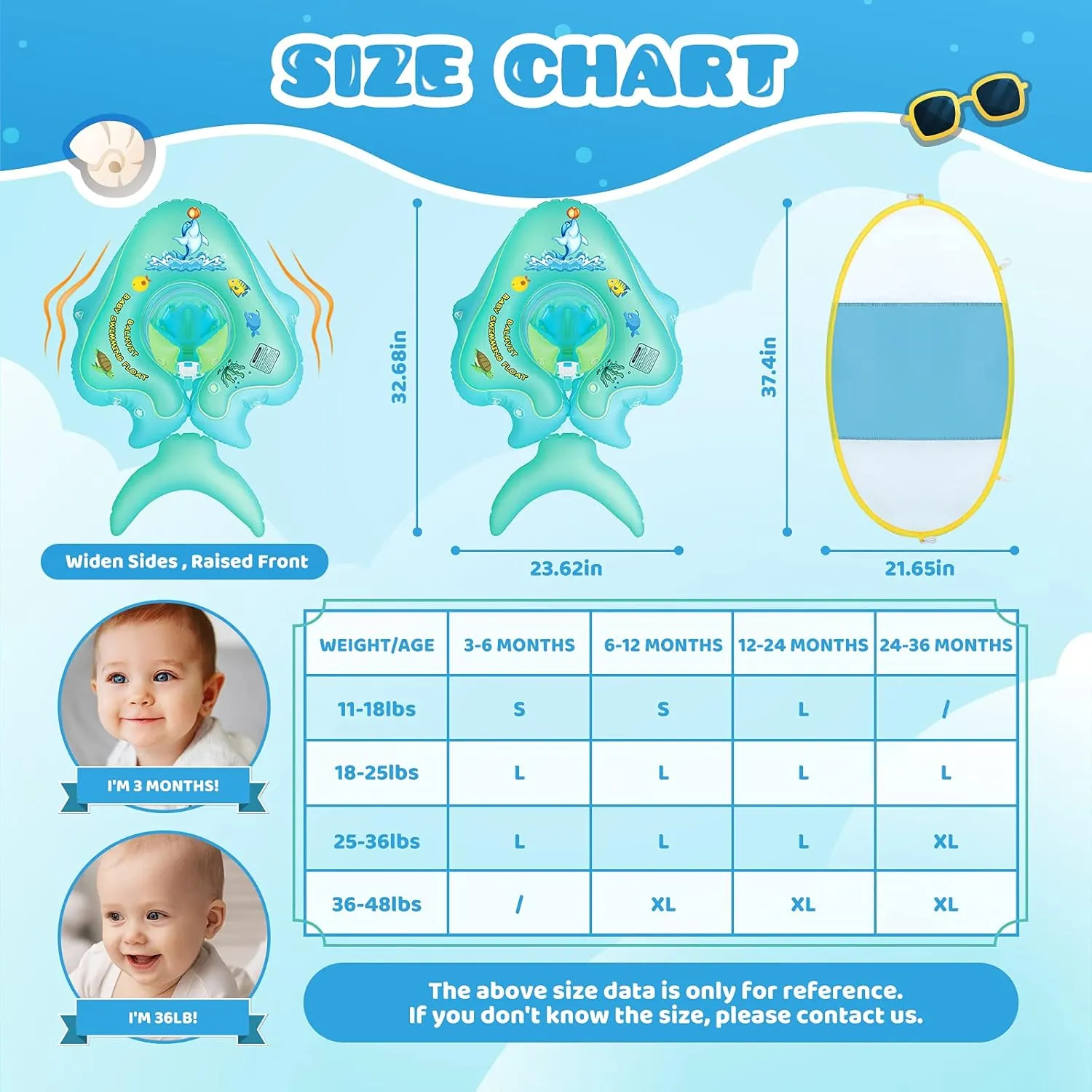 No Flip Over Baby Pool Float with Canopy UPF50  Sun Protection, Inflatable Baby Float with Sponge Safety Support Bottom, Fun Gifts Water Toys Accessories Baby Swim Floats for Pool 3-36 Months