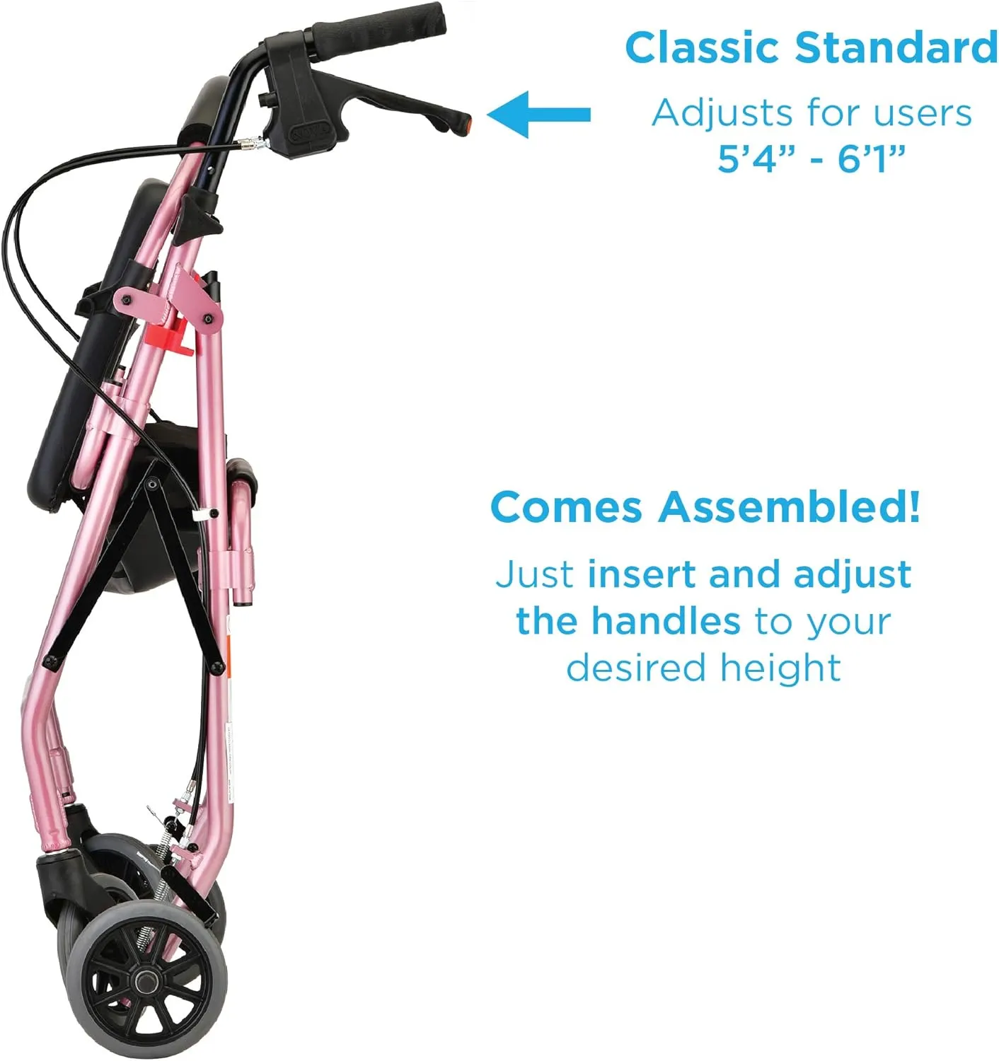 NOVA Medical Products GetGo Classic Rollator Walker, Pink, 1 Count