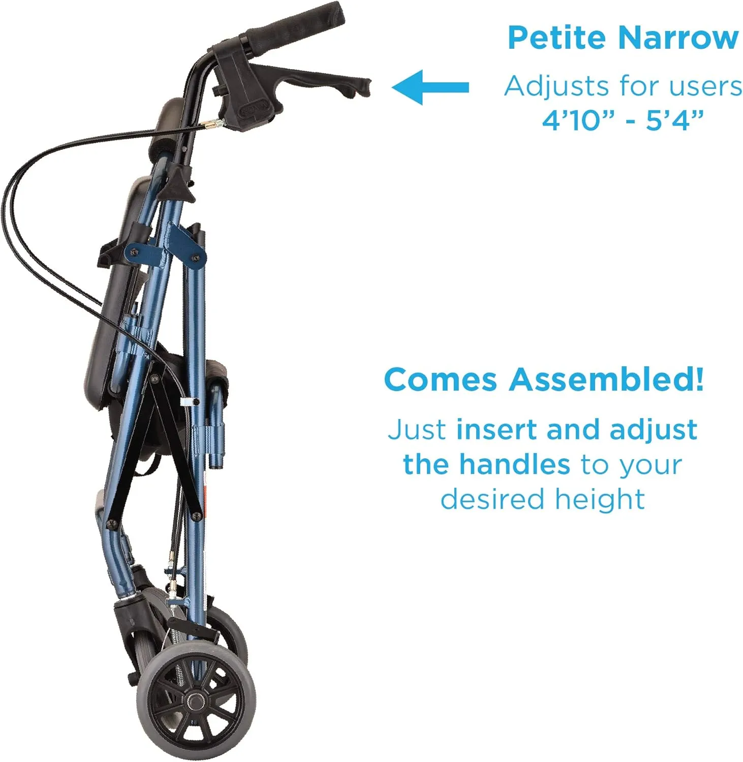 NOVA Medical Products GetGo Petite Rollator Walker for Height 4’0” - 5”4”, Blue, 1 Count