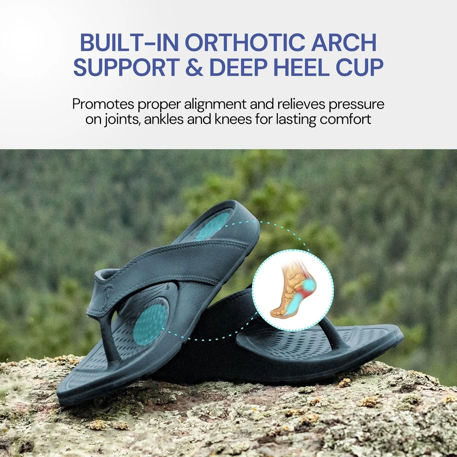 NUUSOL Unisex Cascade Flip Flops; Non-Slip Hiking/Plantar Fasciitis Footwear; Soft Cushion, Lightweight & Comfortable; Arch Support & Textured Footbed, Pain Relief for Joint, Neck & Back Injuries