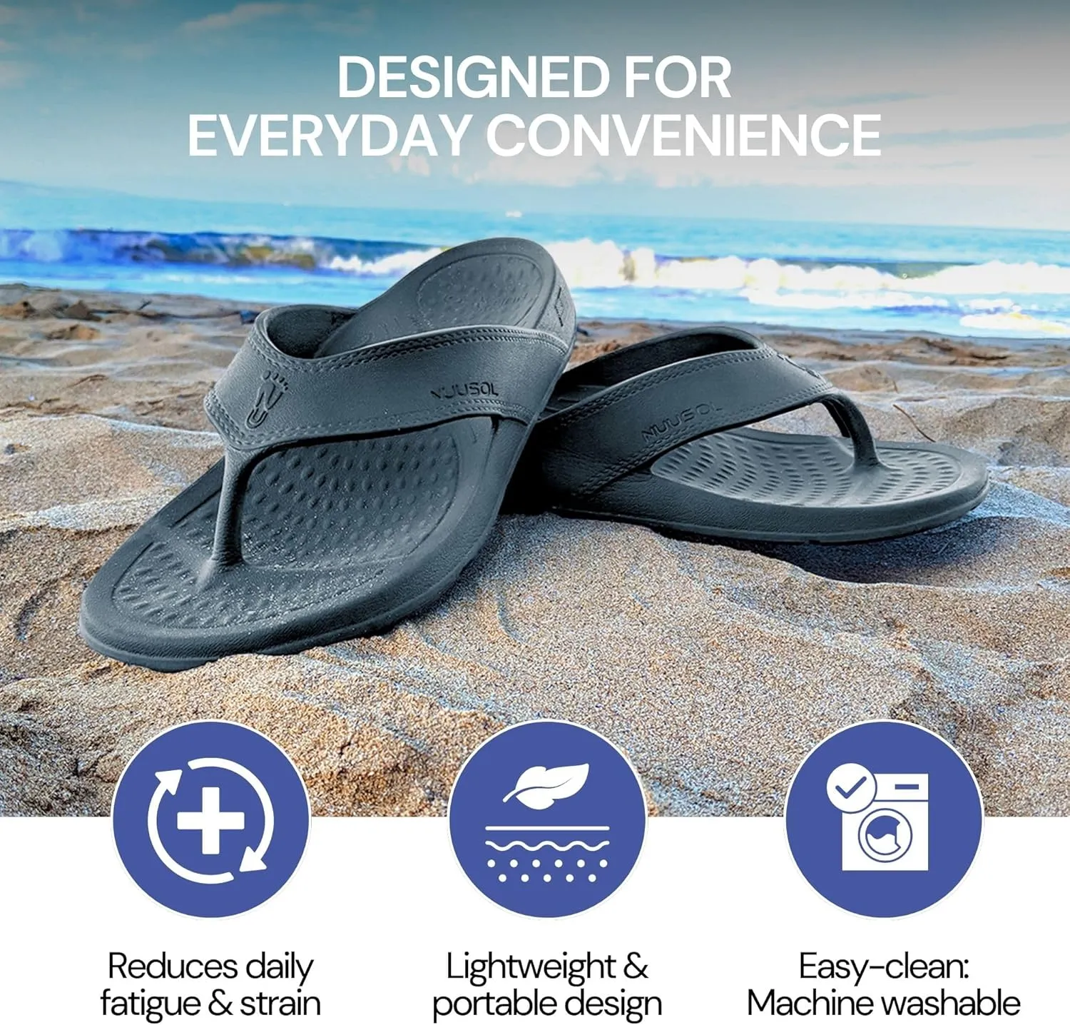 NUUSOL Unisex Cascade Flip Flops; Non-Slip Hiking/Plantar Fasciitis Footwear; Soft Cushion, Lightweight & Comfortable; Arch Support & Textured Footbed, Pain Relief for Joint, Neck & Back Injuries