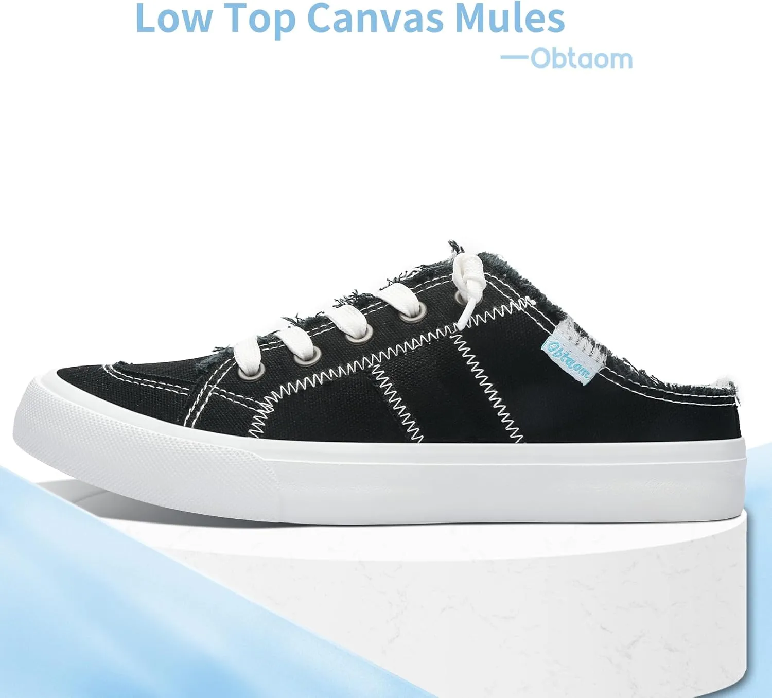 Obtaom Women Canvas Mules Memory Foam Clipper Fashion Sneakers Comfortable Slip-On Mule Backless Holiday Shoes