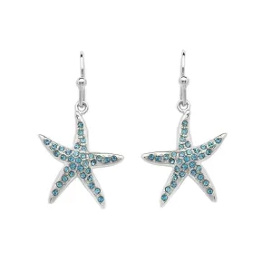 Ocean - Sterling Silver - Crystal Dangle Starfish Earrings
