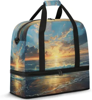 Ocean Sunset CloudTravel Duffel Bags for Women & Men Large Sports Gym Bags Foldie Weekender Overnight Bag Carry On Tote Bag With Shoe Compartment Personal Item Bag for Travel Sports Gym