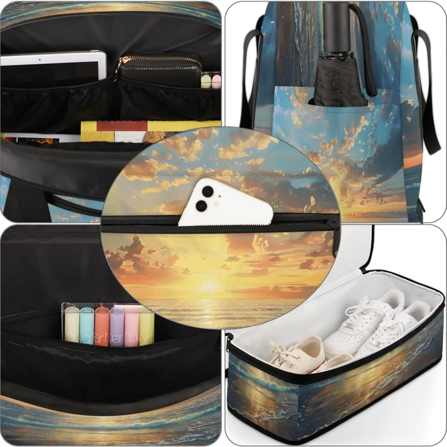Ocean Sunset CloudTravel Duffel Bags for Women & Men Large Sports Gym Bags Foldie Weekender Overnight Bag Carry On Tote Bag With Shoe Compartment Personal Item Bag for Travel Sports Gym