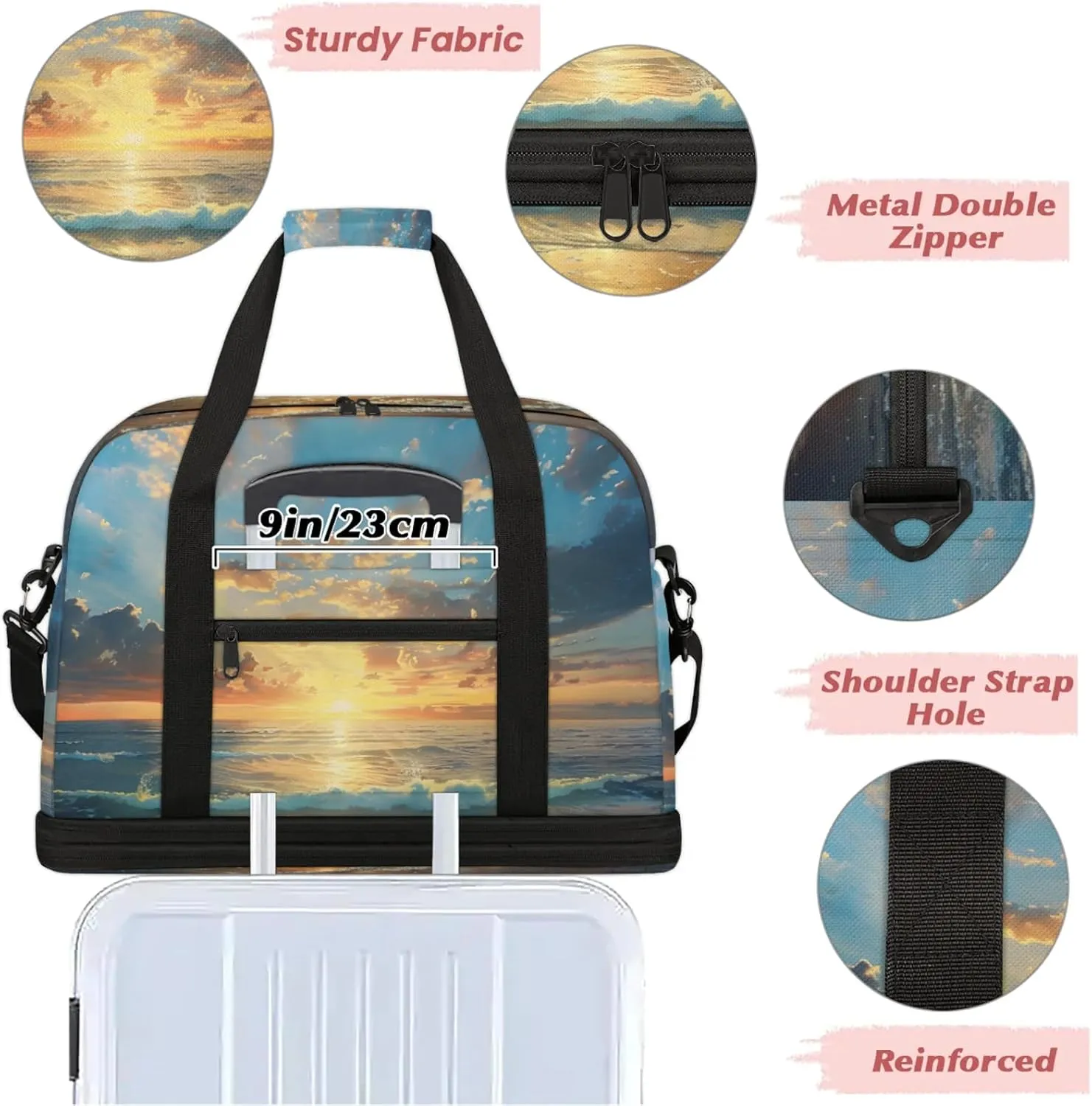 Ocean Sunset CloudTravel Duffel Bags for Women & Men Large Sports Gym Bags Foldie Weekender Overnight Bag Carry On Tote Bag With Shoe Compartment Personal Item Bag for Travel Sports Gym