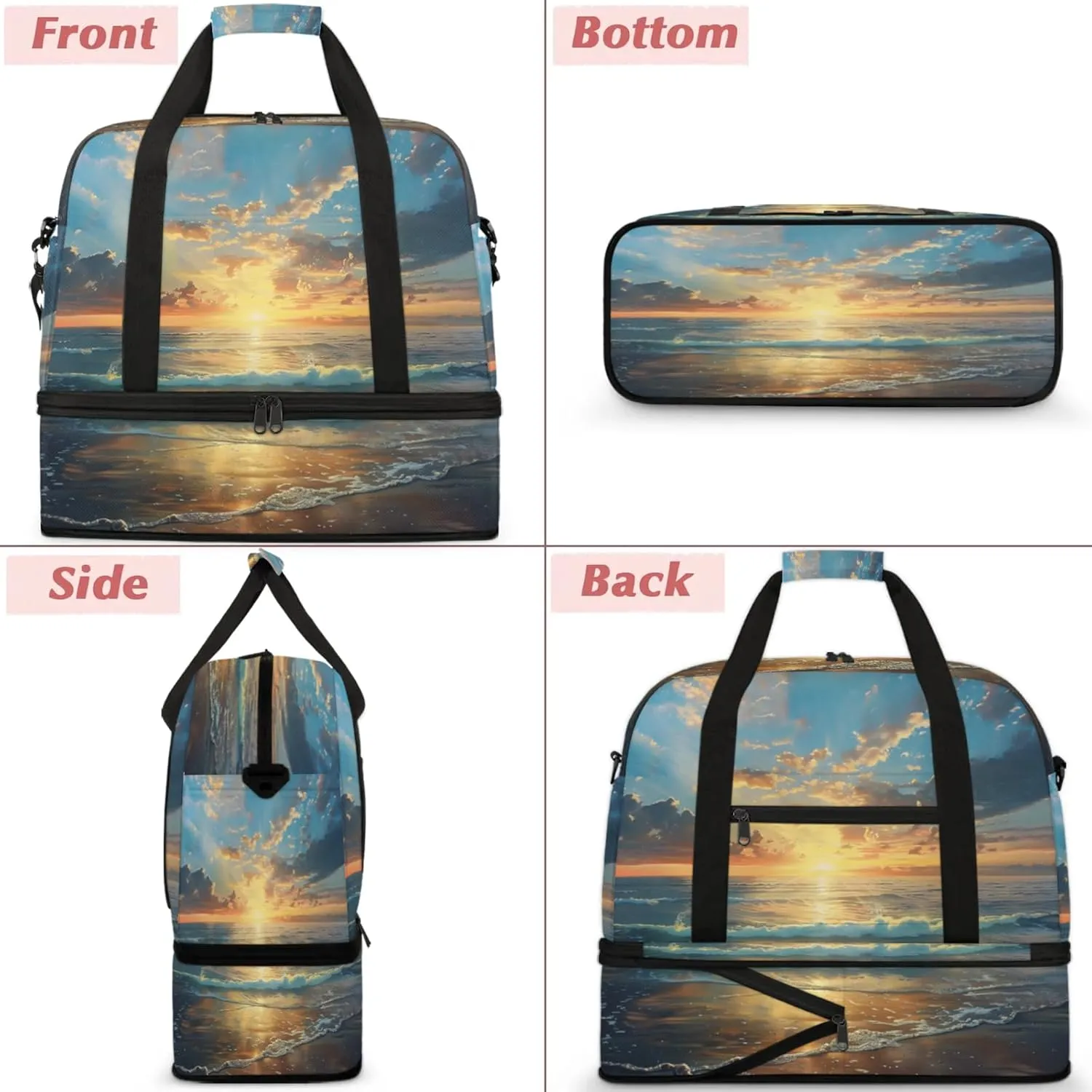 Ocean Sunset CloudTravel Duffel Bags for Women & Men Large Sports Gym Bags Foldie Weekender Overnight Bag Carry On Tote Bag With Shoe Compartment Personal Item Bag for Travel Sports Gym