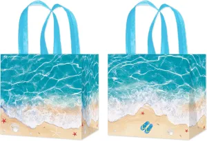 Ocean Waves Favor Bags Summer Beach Birthday Party Supplies 12 Piece Hawaii Beach Treat Bags Non-woven Blue Summer Holiday Pool Goodie Bags for Hawaiian Seaside Party Supplies