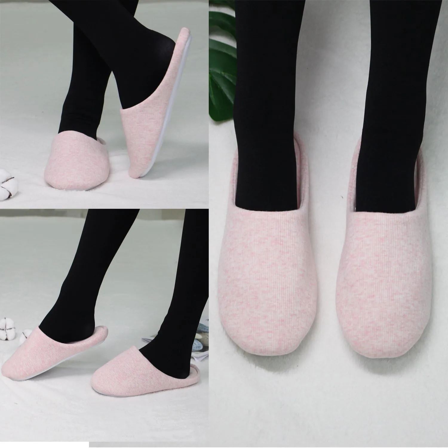ofoot Women's Non-Slip House Slippers - Lightweight Cotton Memory Foam Indoor Slip-On, Machine Washable & Foldable Travel Design for Home, Yoga, Narrow/Wide Fit Options