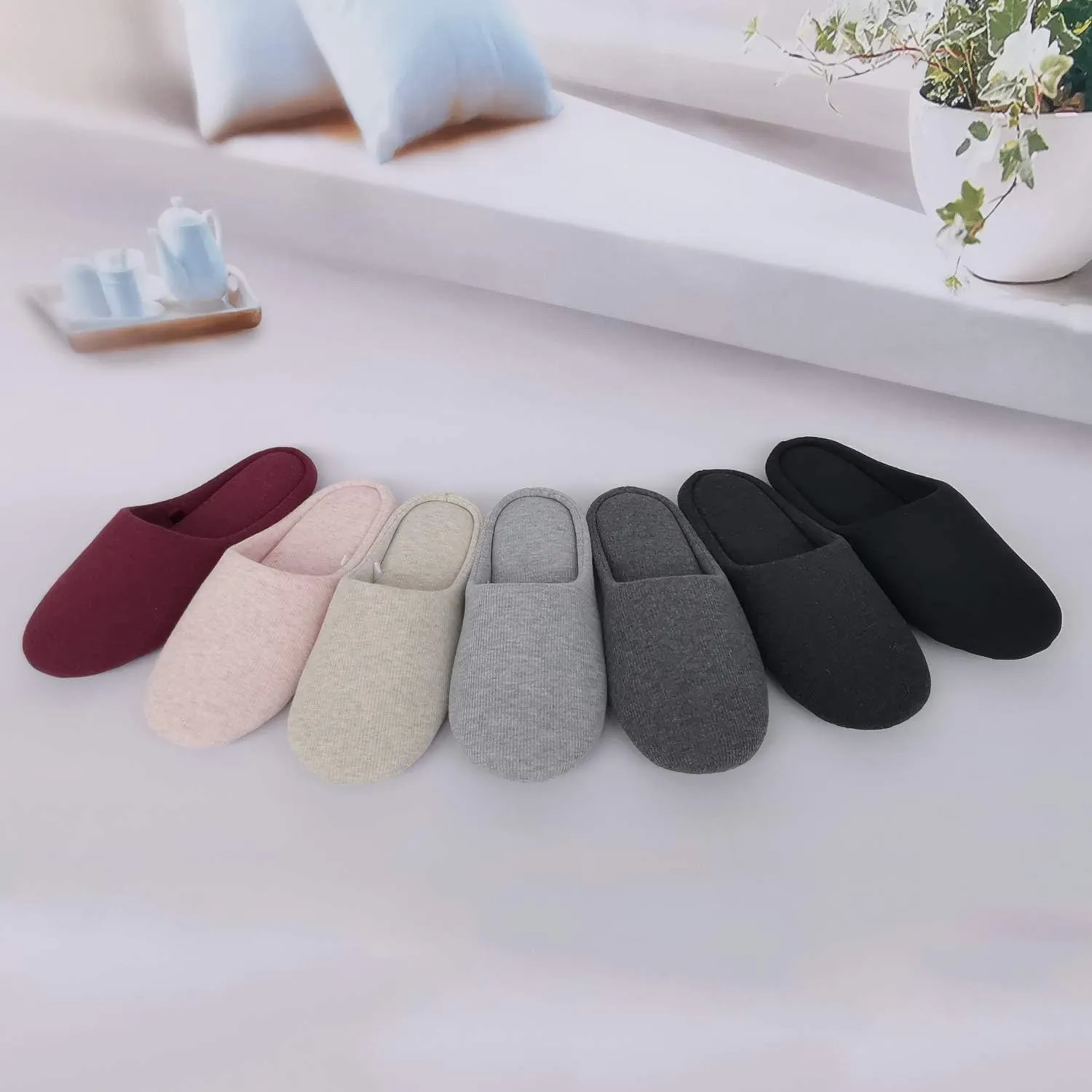 ofoot Women's Non-Slip House Slippers - Lightweight Cotton Memory Foam Indoor Slip-On, Machine Washable & Foldable Travel Design for Home, Yoga, Narrow/Wide Fit Options