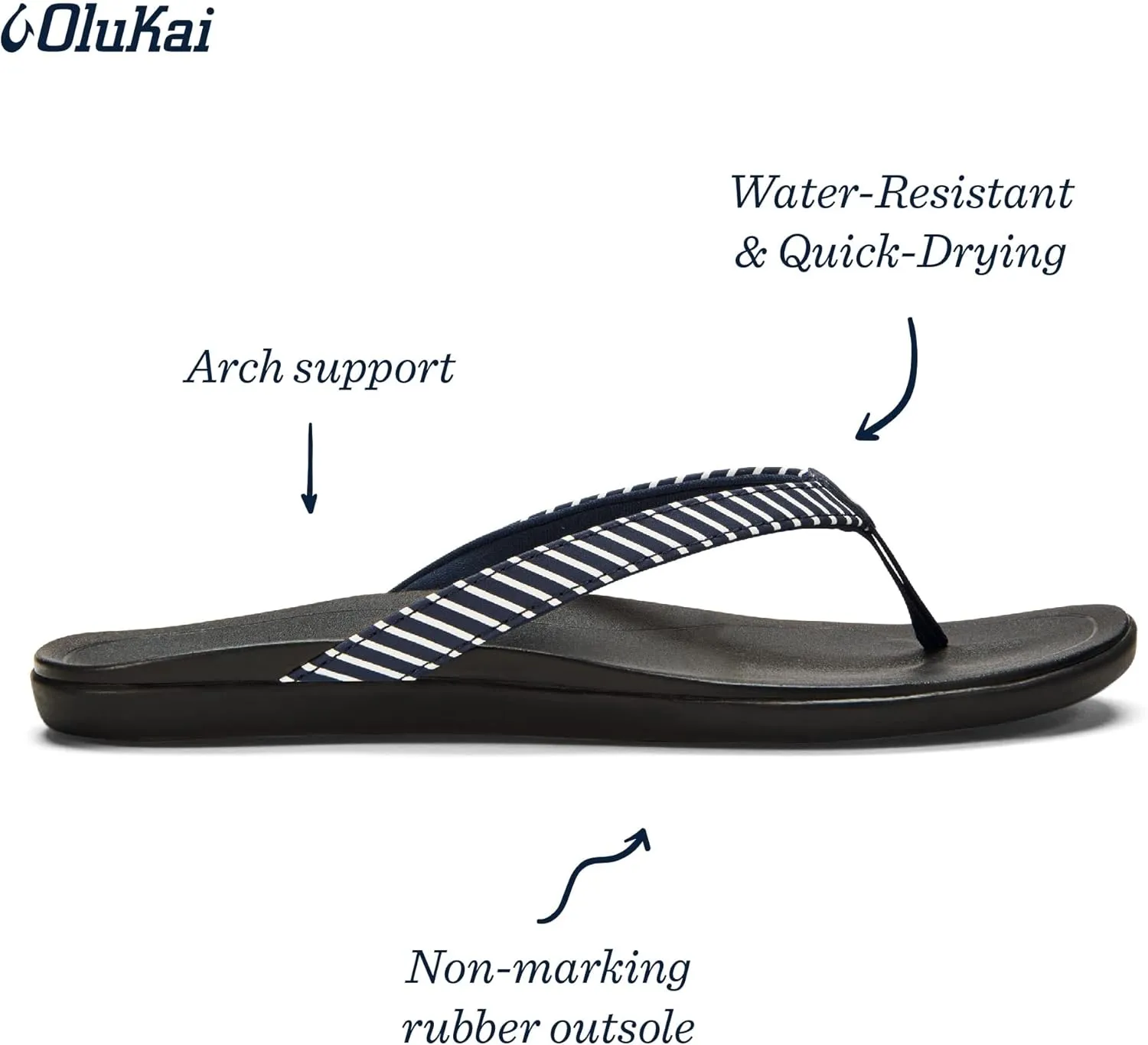 OLUKAI Ho'opio Women's Beach Sandals, Quick-Dry Flip-Flop Slides, Clean & Minimal Aesthetic, Water Resistant & Enhanced Traction, All-Day Comfort