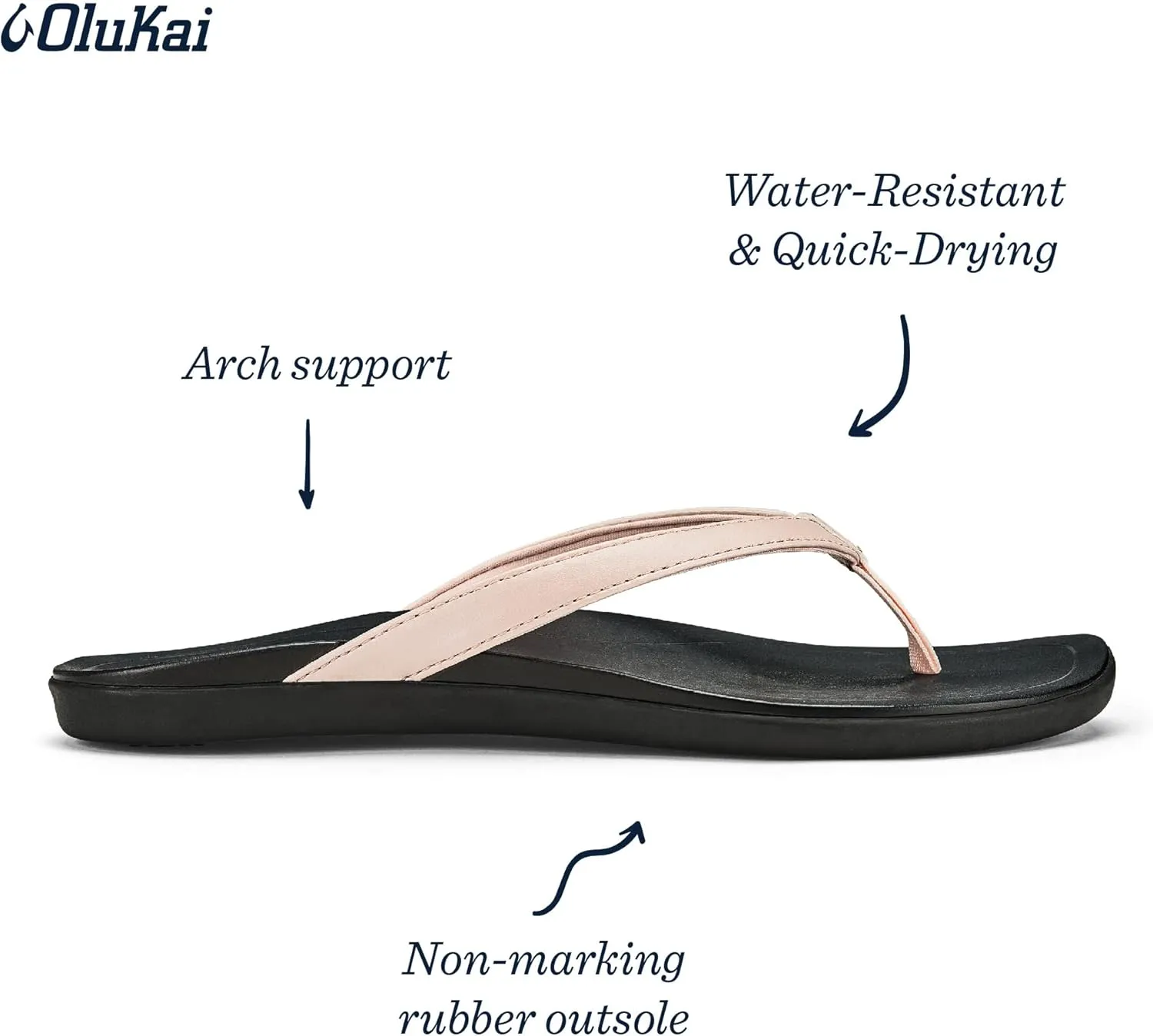 OLUKAI Ho'opio Women's Beach Sandals, Quick-Dry Flip-Flop Slides, Clean & Minimal Aesthetic, Water Resistant & Enhanced Traction, All-Day Comfort