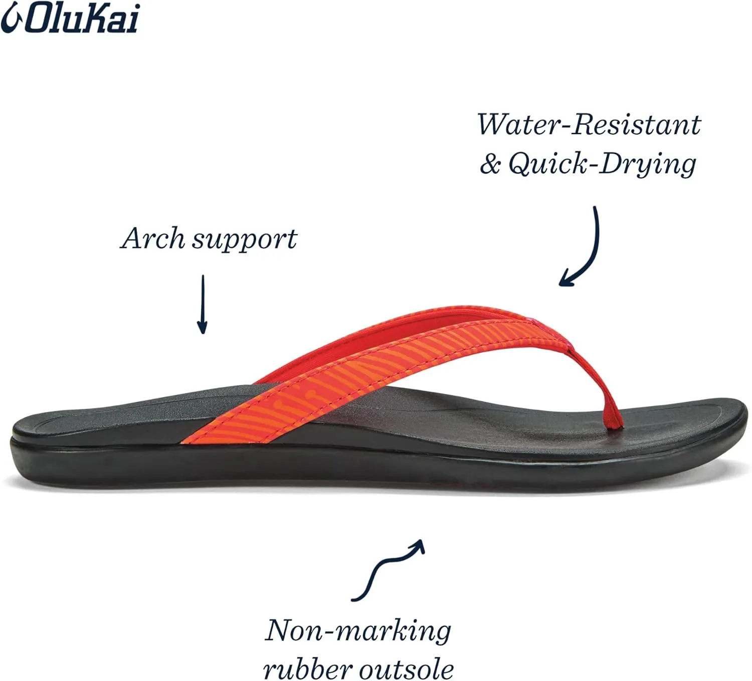 OLUKAI Ho'opio Women's Beach Sandals, Quick-Dry Flip-Flop Slides, Clean & Minimal Aesthetic, Water Resistant & Enhanced Traction, All-Day Comfort