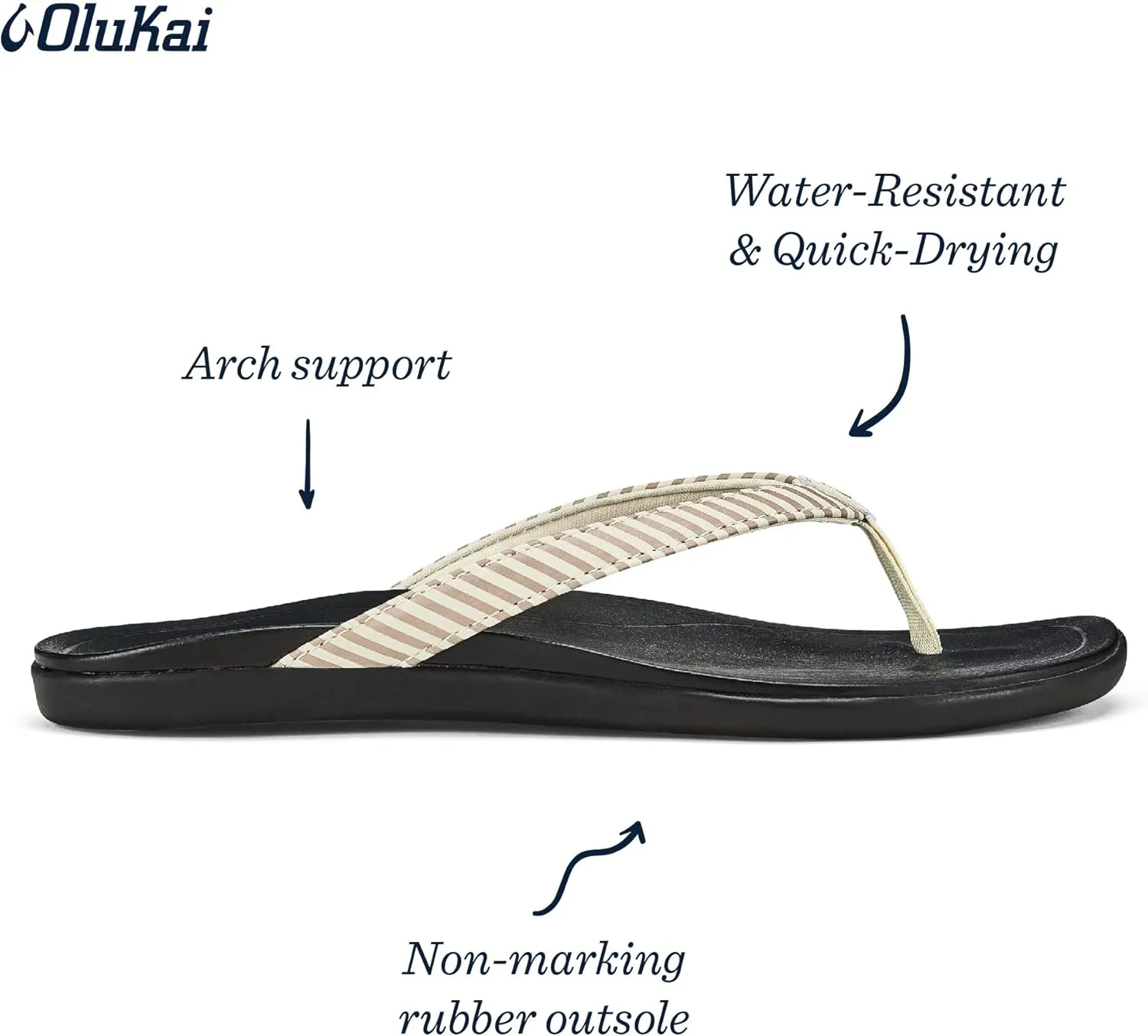 OLUKAI Ho'opio Women's Beach Sandals, Quick-Dry Flip-Flop Slides, Clean & Minimal Aesthetic, Water Resistant & Enhanced Traction, All-Day Comfort