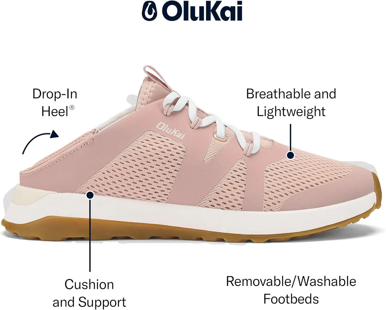 OLUKAI Huia Women's Athletic Sneakers, Lightweight & Breathable Mesh, Comfort Fit & Wet Grip Rubber Soles, Durable & Supportive