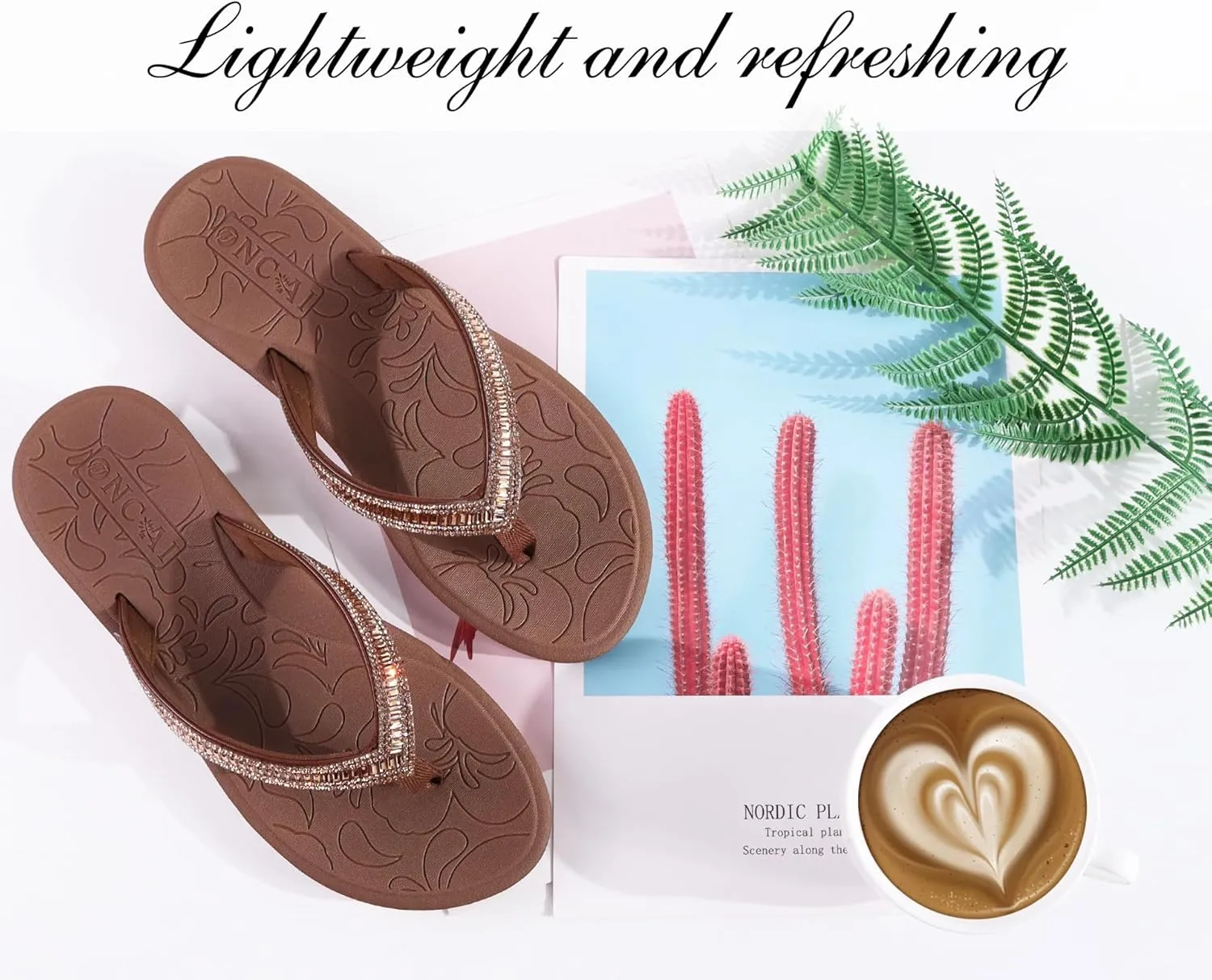 ONCAI Women's Flip Flops with Rhinestone, Arch Support Yoga Mat Comfort Walking Summer Beach Thong Sandals with Plantar Fasciitis Rubber Soles US Size 5-11