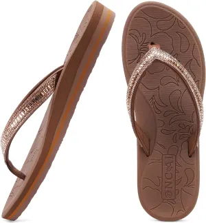 ONCAI Women's Flip Flops with Rhinestone, Arch Support Yoga Mat Comfort Walking Summer Beach Thong Sandals with Plantar Fasciitis Rubber Soles US Size 5-11