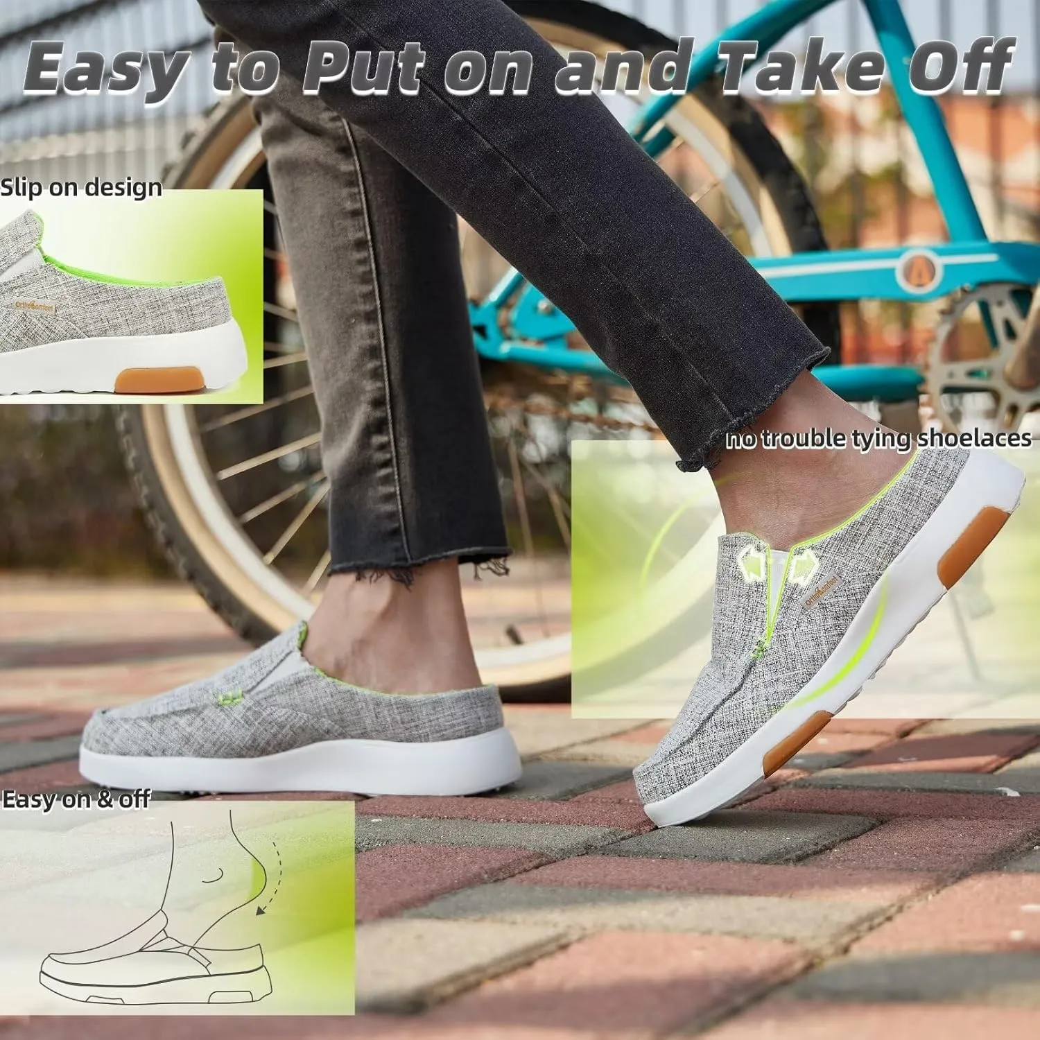 OrthoComfoot Women's Orthopedic Slip-On Loafers Walking Shoes: Comfortable Arch Support Slippers for Plantar Fasciitis, Casual Canvas Orthotic Mule Clogs for Foot Heel Pain Relief