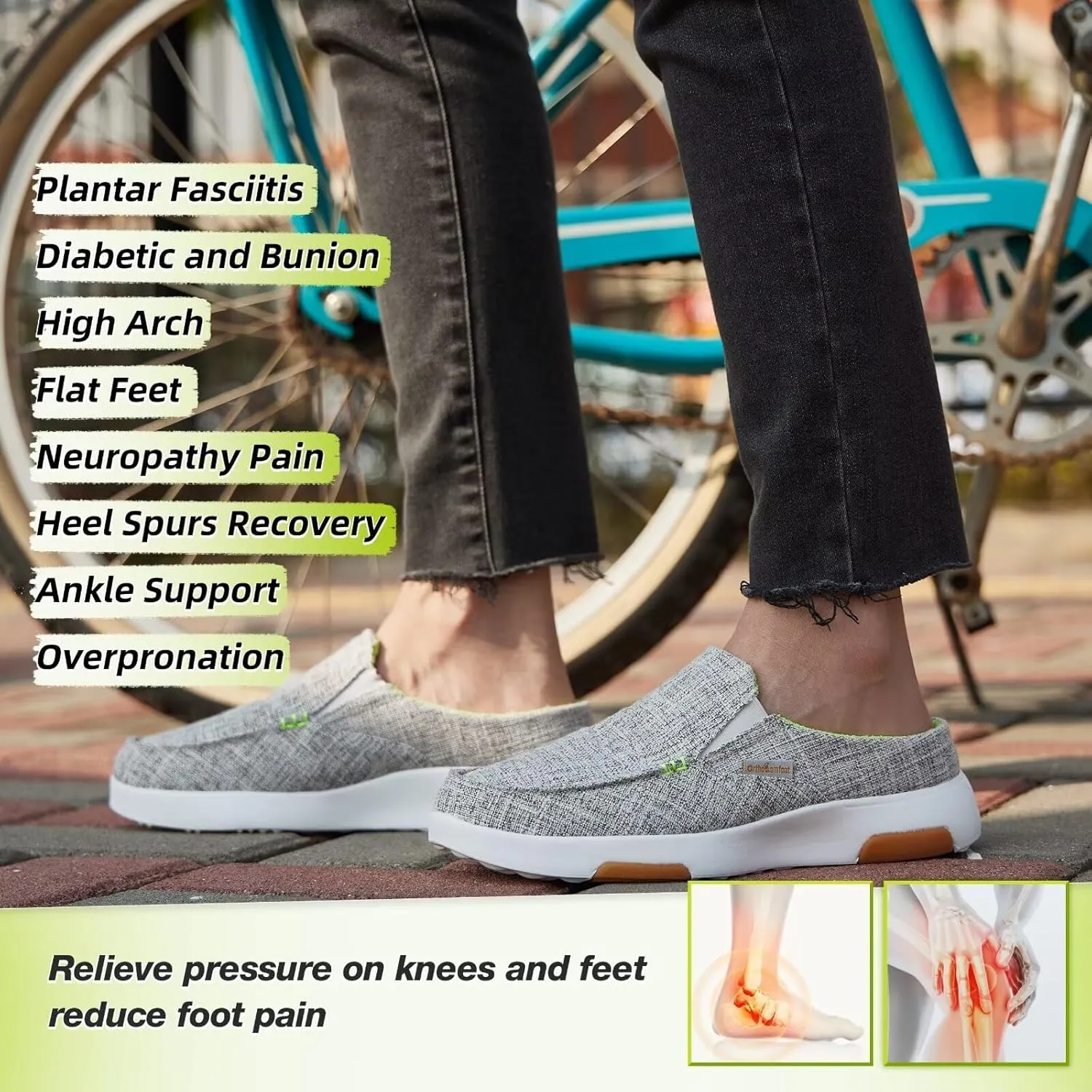 OrthoComfoot Women's Orthopedic Slip-On Loafers Walking Shoes: Comfortable Arch Support Slippers for Plantar Fasciitis, Casual Canvas Orthotic Mule Clogs for Foot Heel Pain Relief
