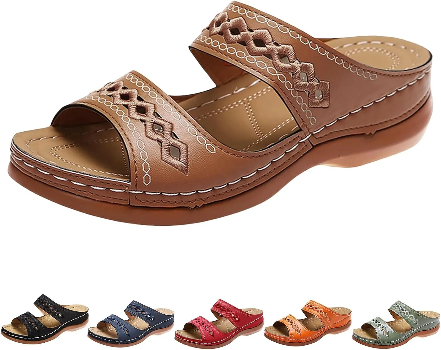 Orthopedic Sandals for Women Embroidered Wedge Perfectchose Arch Support Sandals Non-Slip Breathable Outdoor Walking Shoes Lightweight Memory Foam Platform Shoes