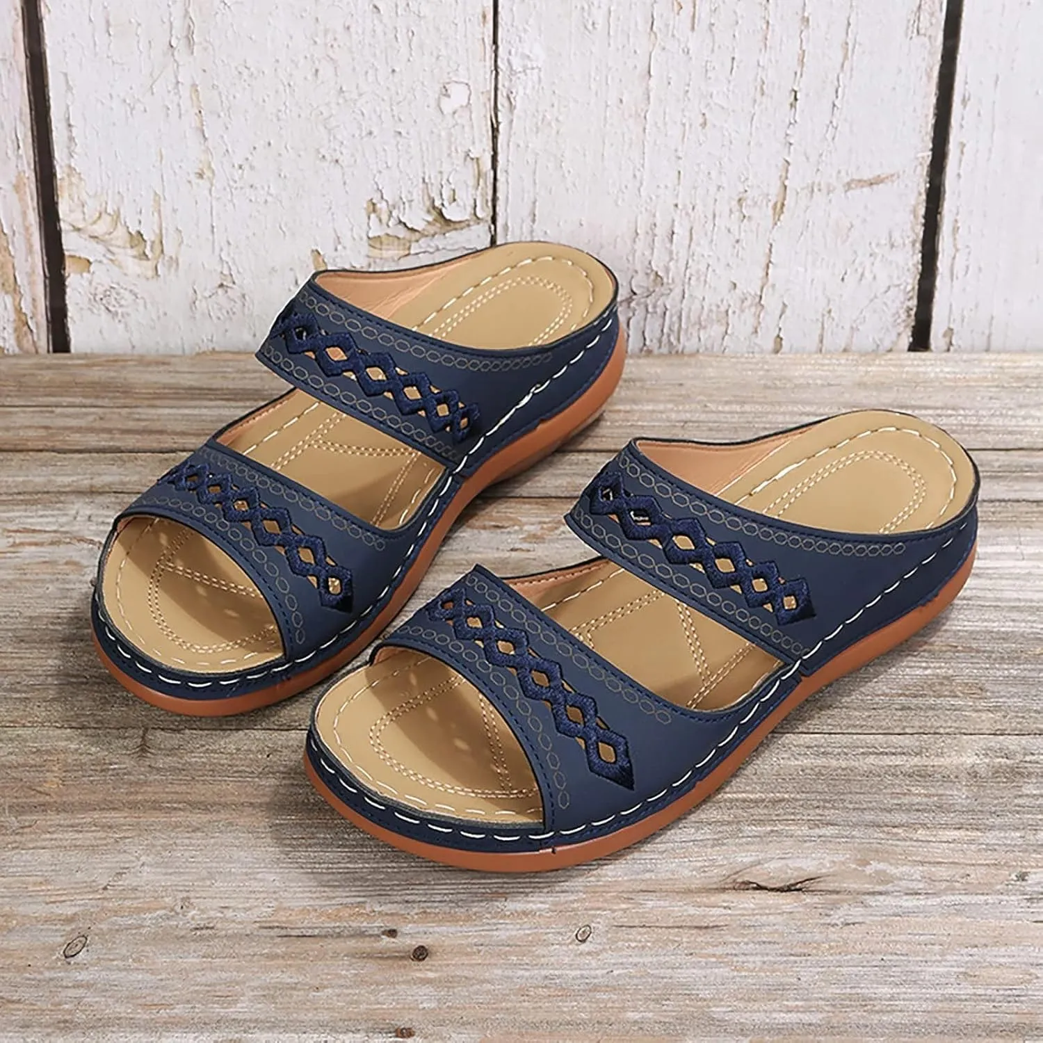 Orthopedic Sandals for Women Embroidered Wedge Perfectchose Arch Support Sandals Non-Slip Breathable Outdoor Walking Shoes Lightweight Memory Foam Platform Shoes