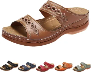 Orthopedic Sandals for Women Embroidered Wedge Perfectchose Arch Support Sandals Non-Slip Breathable Outdoor Walking Shoes Lightweight Memory Foam Platform Shoes