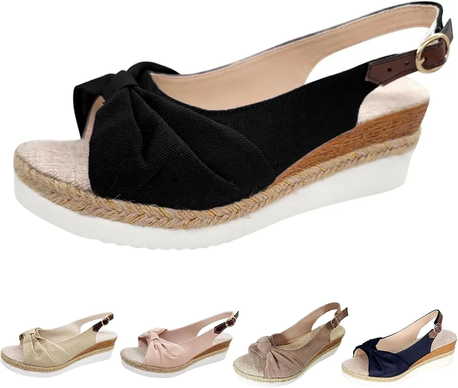 Orthopedic Sandals for Women, Women Walking Slip On Wedge Sandals Summer Dressy Open Toe Ankle Strap Platform Beach Shoes Fashion Slingback Espadrille Bowknot Casual Shoes