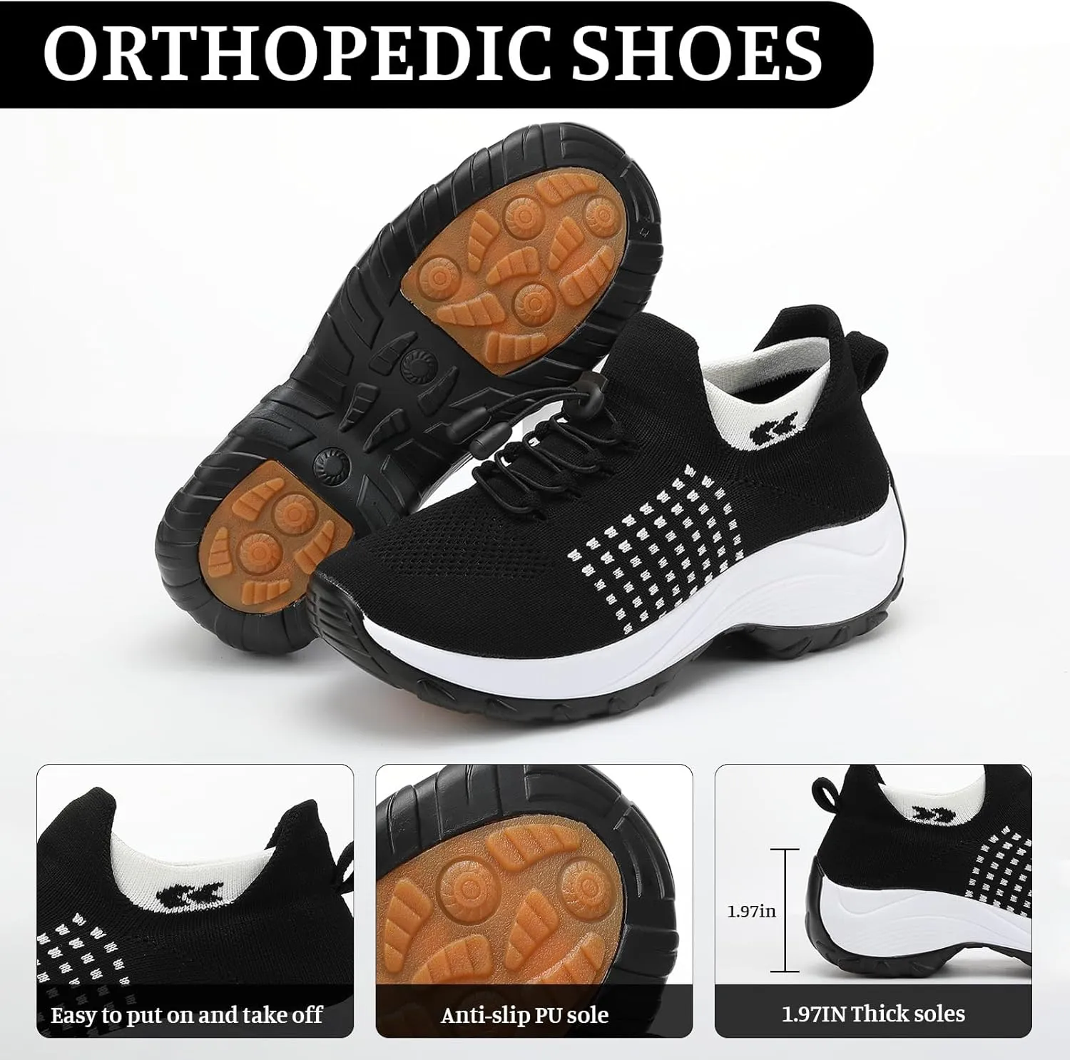 Orthopedic Sneakers for Women Men Adjustable Elastic Strap Trainers Shoes,Lightweight Breathable Damping Air Cushion Sneakers Non-Slip Platform Waterproof Comfort Soles Sports Shoes with Arch Support