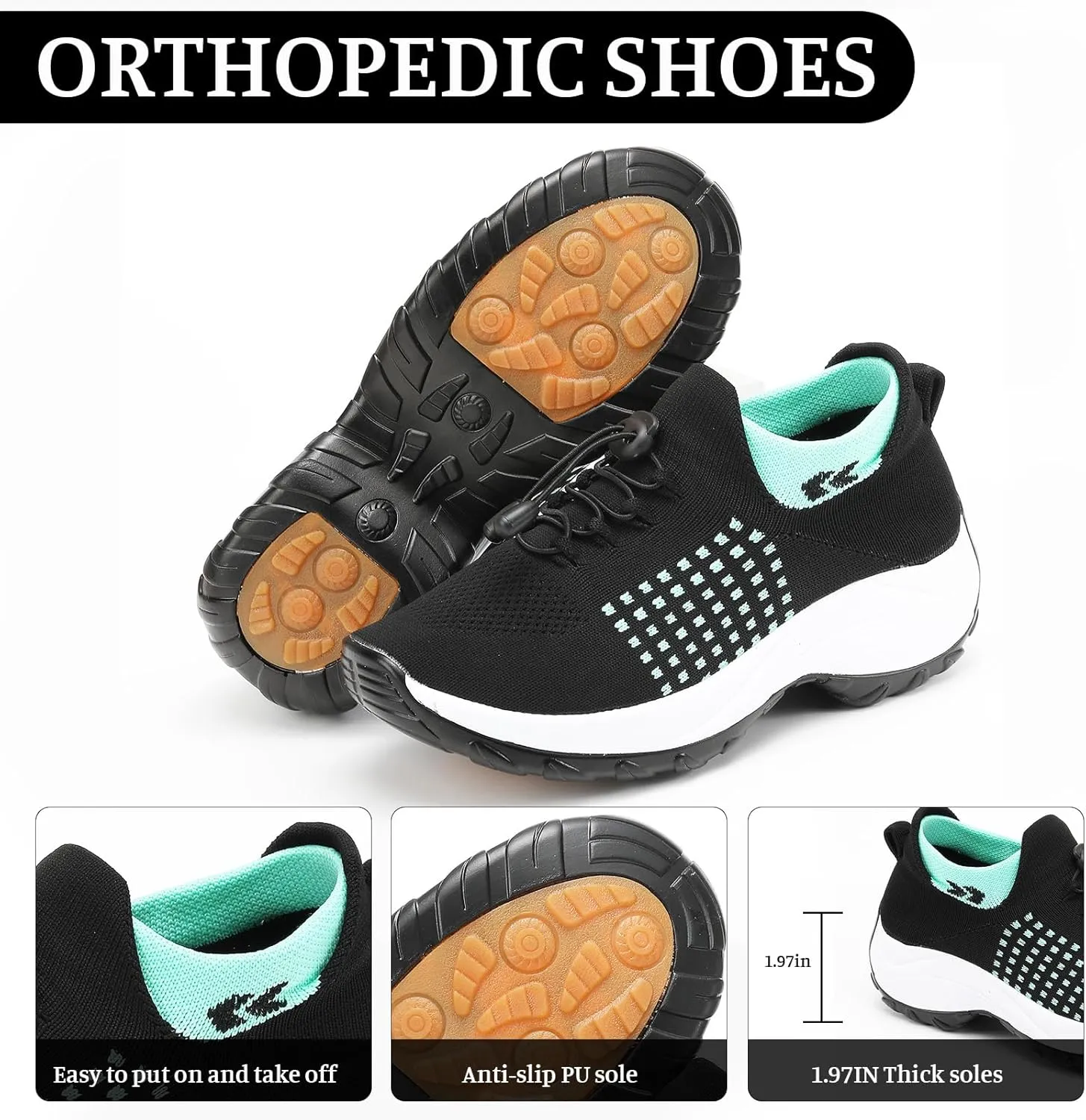 Orthopedic Sneakers for Women Men Adjustable Elastic Strap Trainers Shoes,Lightweight Breathable Damping Air Cushion Sneakers Non-Slip Platform Waterproof Comfort Soles Sports Shoes with Arch Support