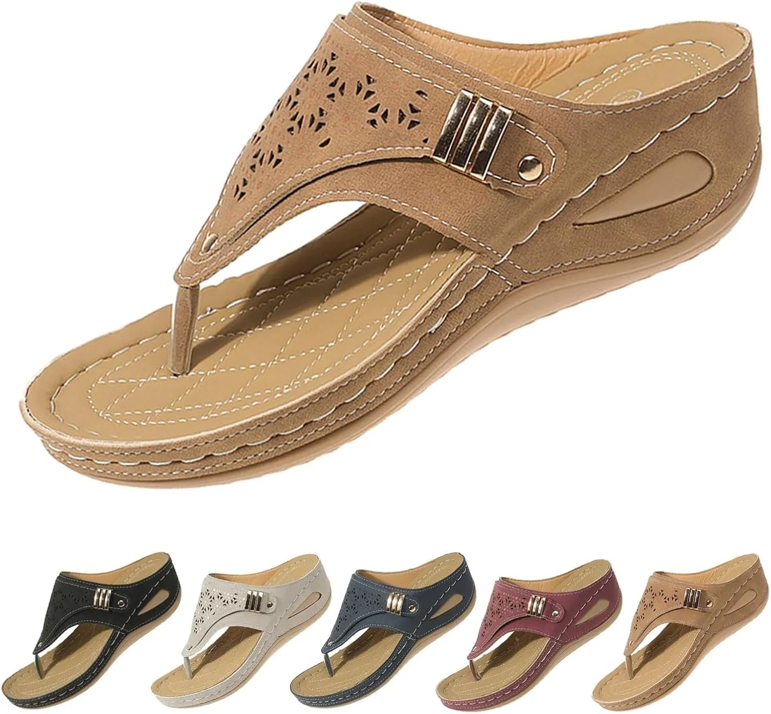 Orthopedic Wedge Flip Flops Women Summer Dressy Flat Open Toe Platform Sandals with Arch Support Silppers Comfortable Slip on Sandals Beach Sandals Dress Shoes Vacation Slippers