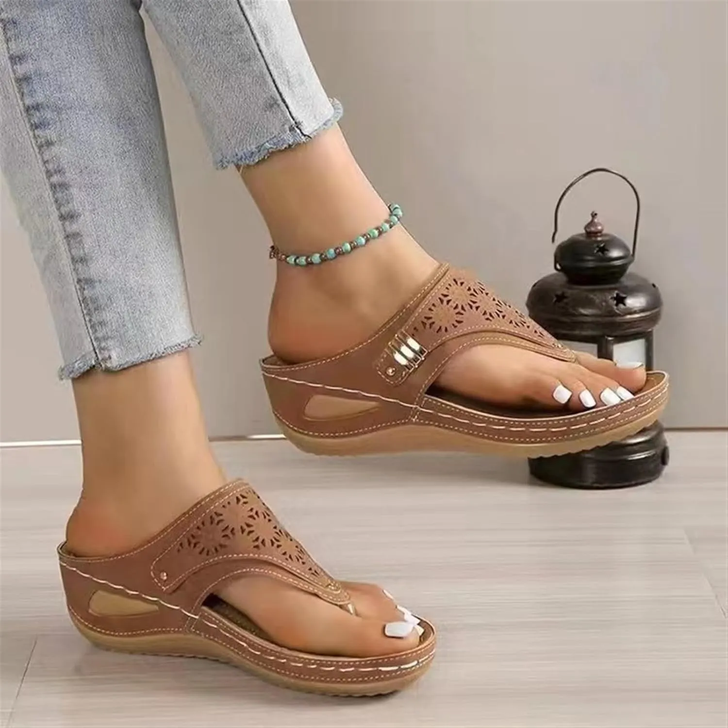 Orthopedic Wedge Flip Flops Women Summer Dressy Flat Open Toe Platform Sandals with Arch Support Silppers Comfortable Slip on Sandals Beach Sandals Dress Shoes Vacation Slippers