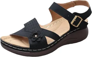 Orthopedic Wide Sandals for Women 2025,Flowers Bohe Ankle Sandal 2025 Open Toe Summer Casual Platform Sandals Comfortable Summer Platform Casual Dress Women Sandal with Adjustable Hook Loop