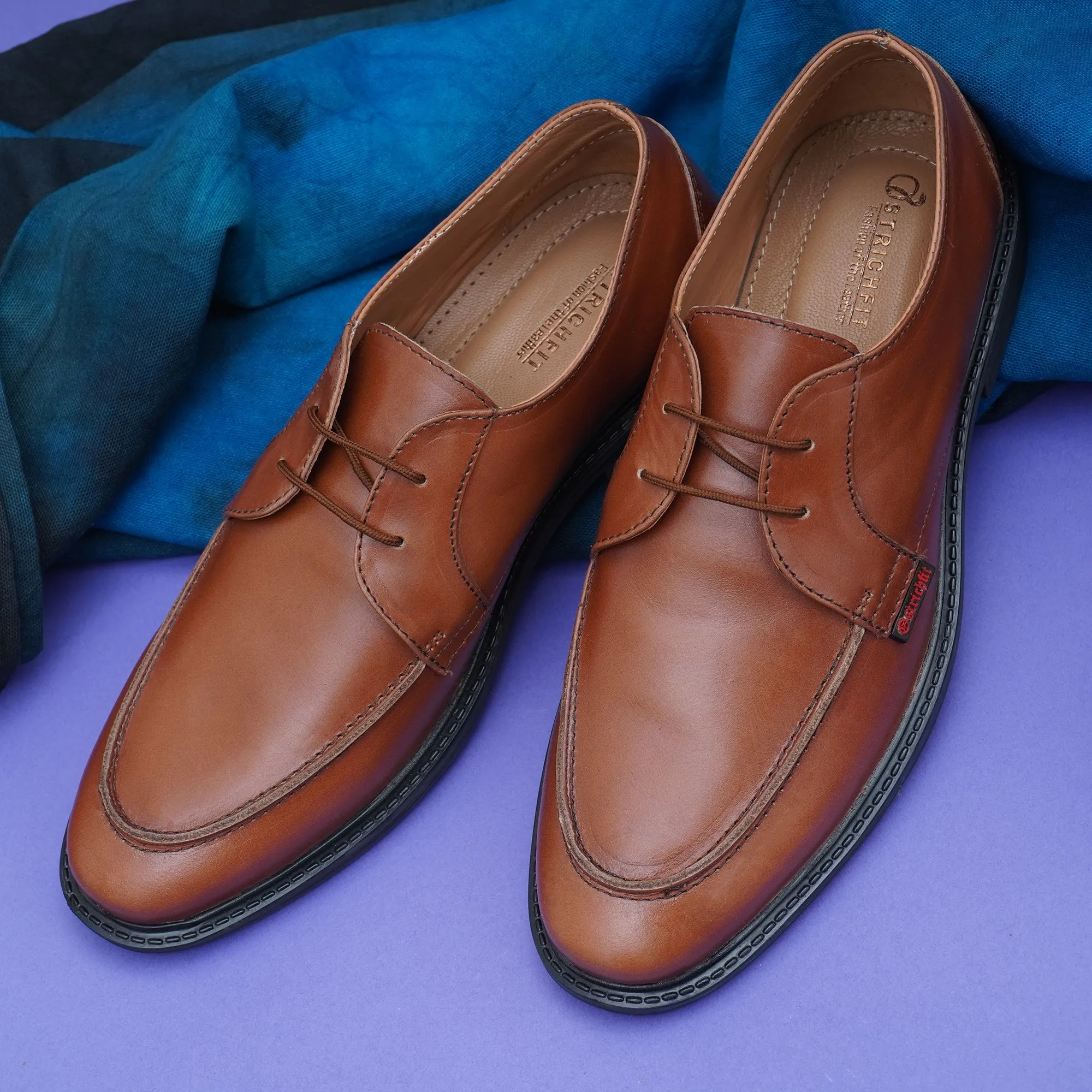 Ostrichfit Men's elegant vintage tan derby in woven leather ART OF-6507