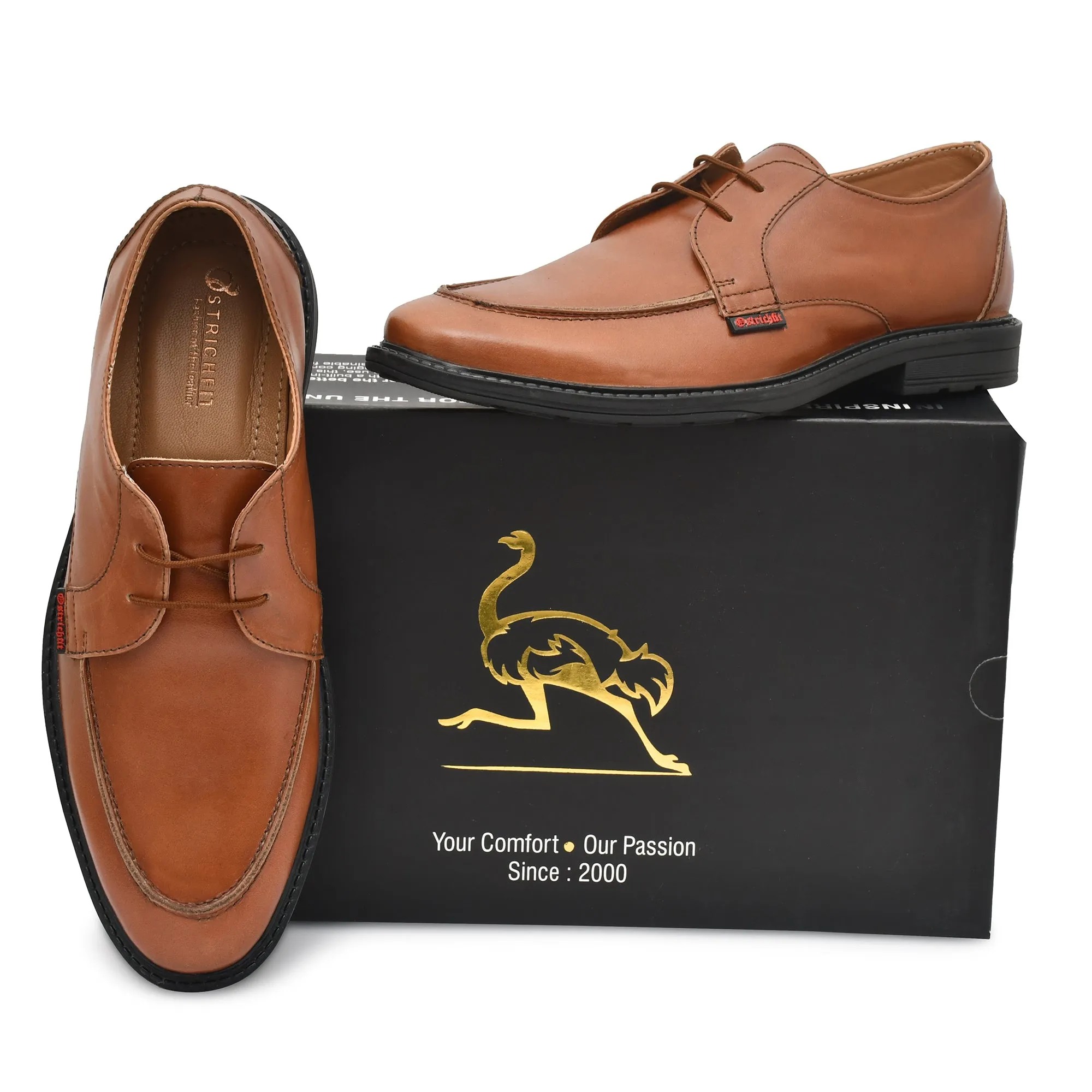 Ostrichfit Men's elegant vintage tan derby in woven leather ART OF-6507