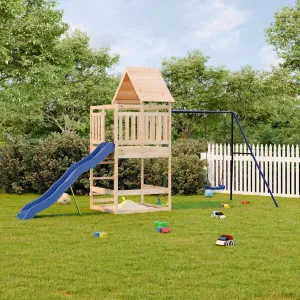 Outdoor Playset for Joyful Adventures, Solid Wood Pine Construction, Features Wave Slide, Swing Set, and Safety Railings, for Kids Age 3-8