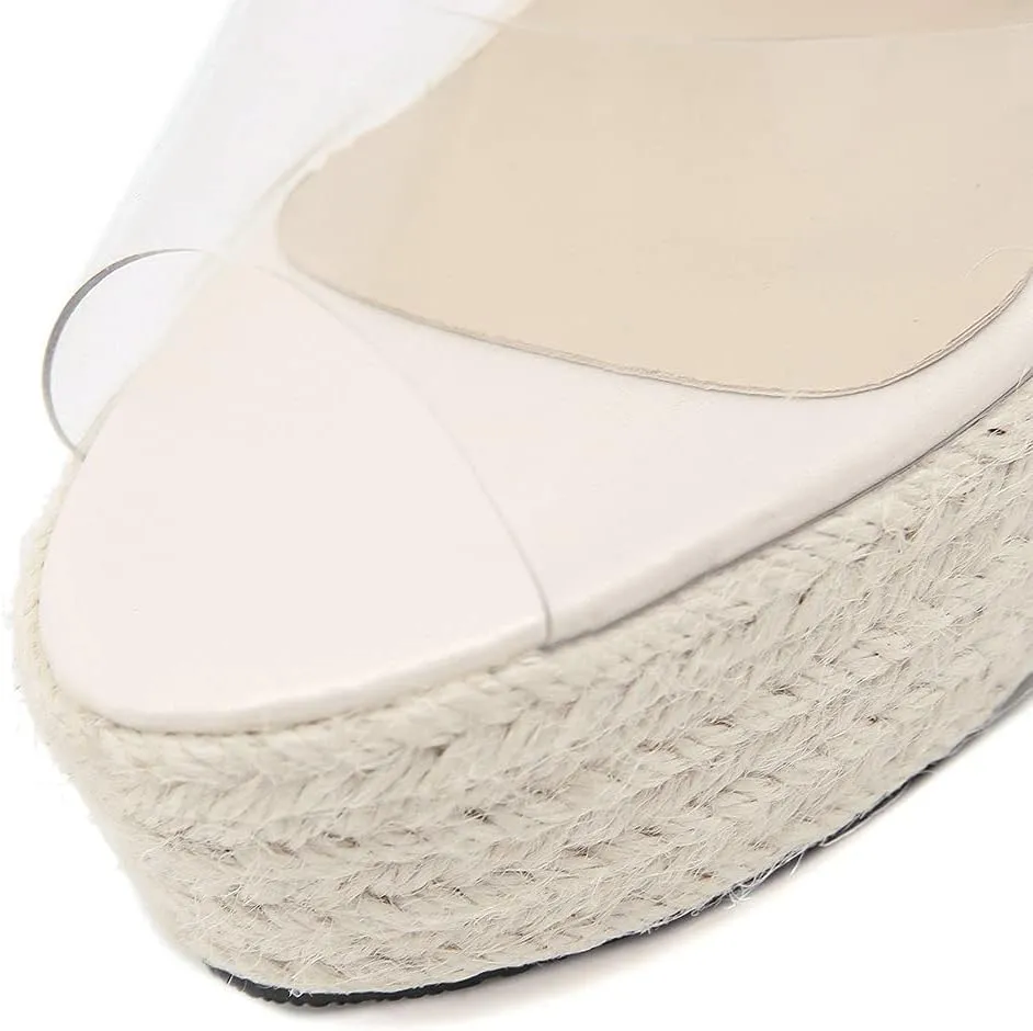 Parisuit Women's Peep Toe Wedge Sandals Extreme Platform High Heels Mules Clear Slip on Slingback Slippers